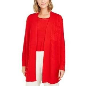 MSRP $80 Charter Club Petite Patchwork Cardigan Red Size Petite Medium